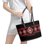 Aotearoa Atua Tumatauenga Leather Tote Bag Maori God Of War Taniko Motifs