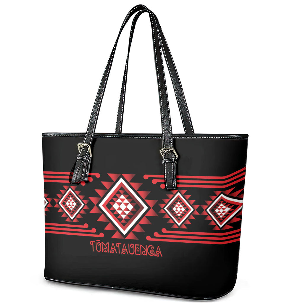 Aotearoa Atua Tumatauenga Leather Tote Bag Maori God Of War Taniko Motifs