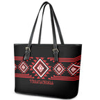 Aotearoa Atua Tumatauenga Leather Tote Bag Maori God Of War Taniko Motifs