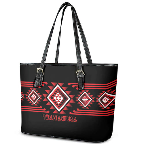 Aotearoa Atua Tumatauenga Leather Tote Bag Maori God Of War Taniko Motifs