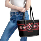 Aotearoa Atua Tumatauenga Leather Tote Bag Maori God Of War Taniko Motifs