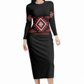 Aotearoa Atua Tumatauenga Personalised Long Sleeve Bodycon Dress Maori God Of War Taniko Motifs