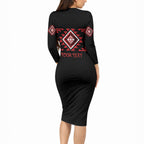 Aotearoa Atua Tumatauenga Personalised Long Sleeve Bodycon Dress Maori God Of War Taniko Motifs