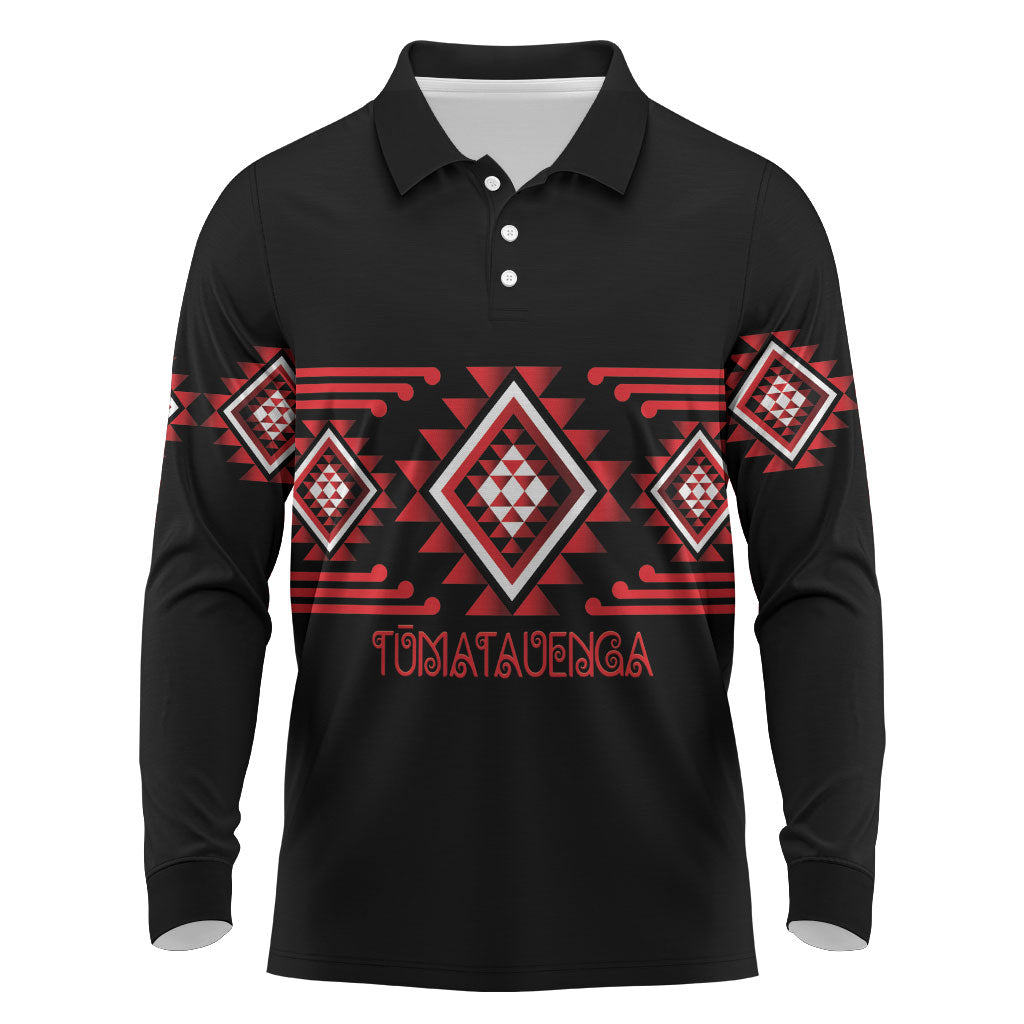 Aotearoa Atua Tumatauenga Personalised Long Sleeve Polo Shirt Maori God Of War Taniko Motifs