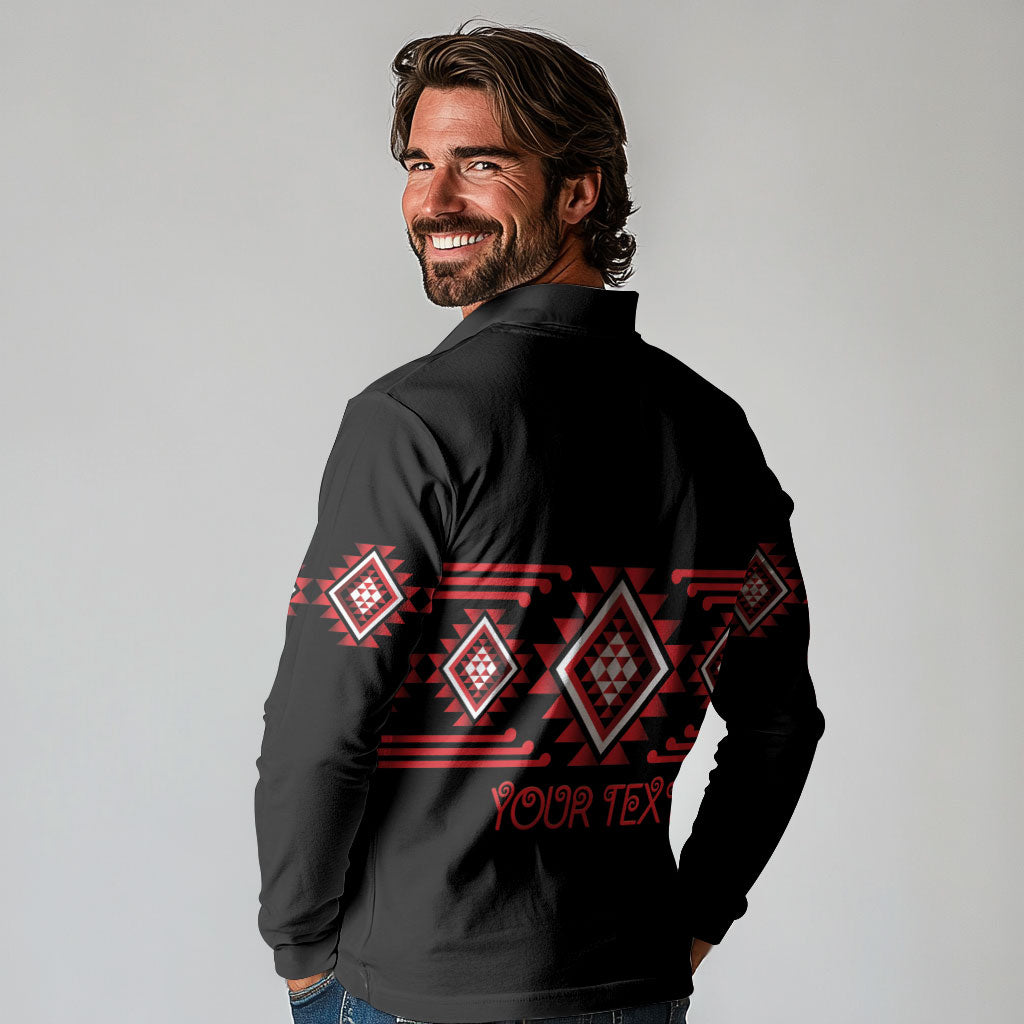 Aotearoa Atua Tumatauenga Personalised Long Sleeve Polo Shirt Maori God Of War Taniko Motifs