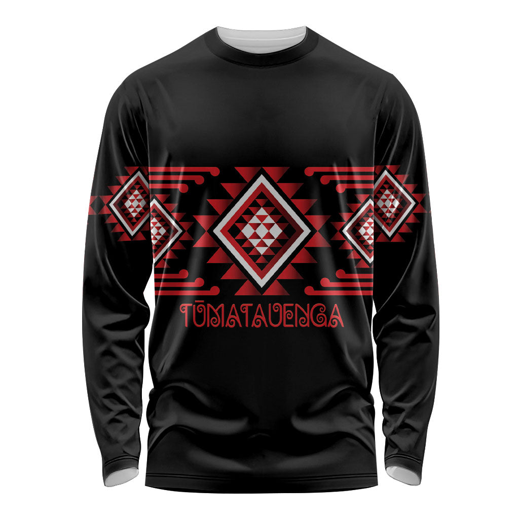 Aotearoa Atua Tumatauenga Personalised Long Sleeve Shirt Maori God Of War Taniko Motifs