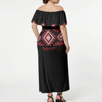Aotearoa Atua Tumatauenga Personalised Off Shoulder Maxi Dress Maori God Of War Taniko Motifs