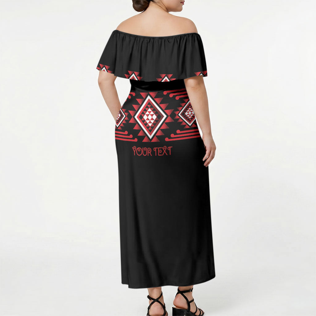 Aotearoa Atua Tumatauenga Personalised Off Shoulder Maxi Dress Maori God Of War Taniko Motifs