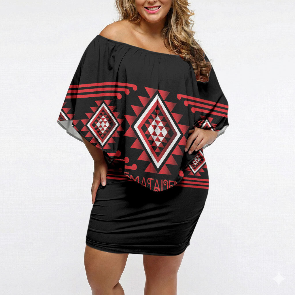 Aotearoa Atua Tumatauenga Personalised Off Shoulder Short Dress Maori God Of War Taniko Motifs