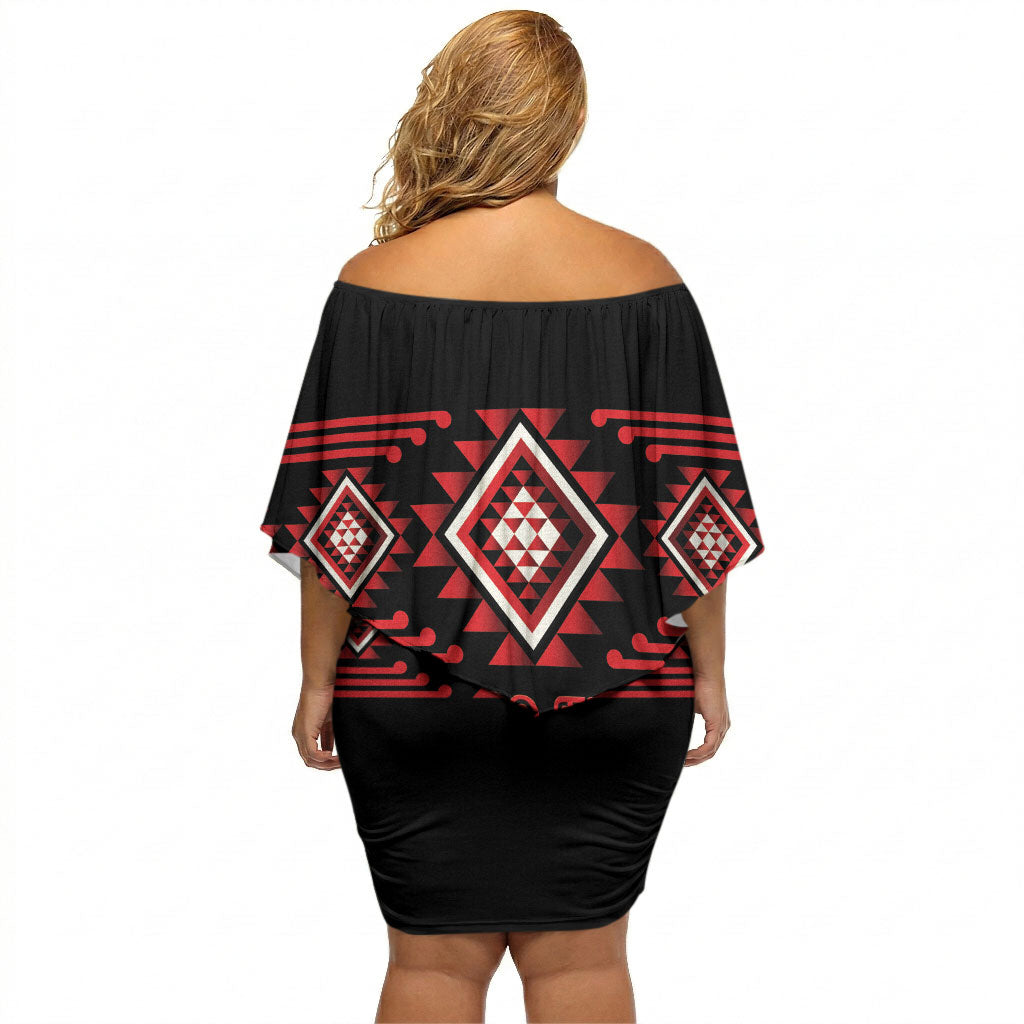 Aotearoa Atua Tumatauenga Personalised Off Shoulder Short Dress Maori God Of War Taniko Motifs