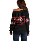Aotearoa Atua Tumatauenga Personalised Off Shoulder Sweater Maori God Of War Taniko Motifs