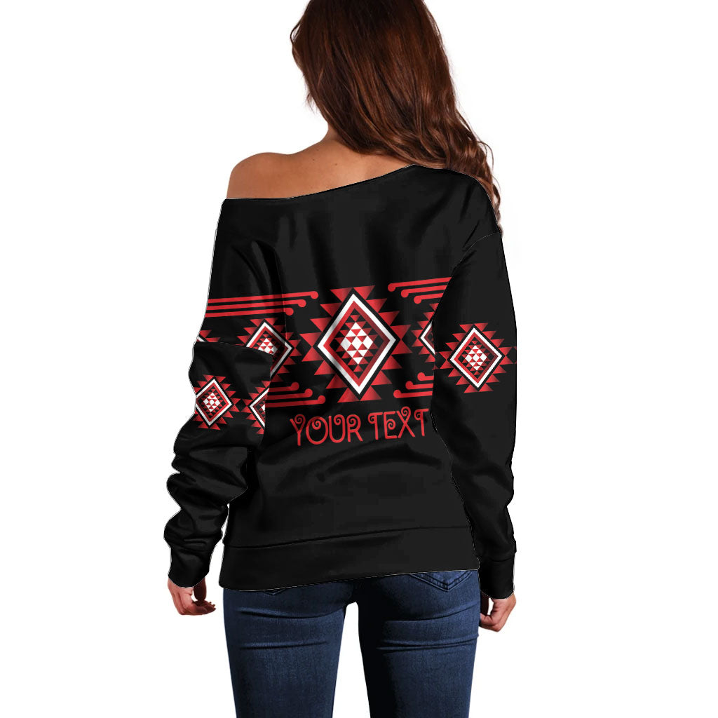 Aotearoa Atua Tumatauenga Personalised Off Shoulder Sweater Maori God Of War Taniko Motifs