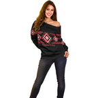 Aotearoa Atua Tumatauenga Personalised Off Shoulder Sweater Maori God Of War Taniko Motifs