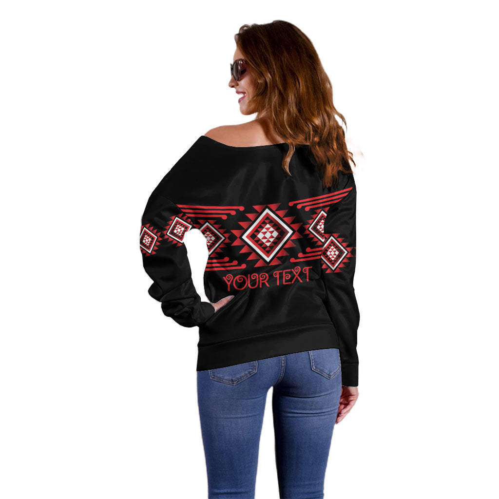 Aotearoa Atua Tumatauenga Personalised Off Shoulder Sweater Maori God Of War Taniko Motifs