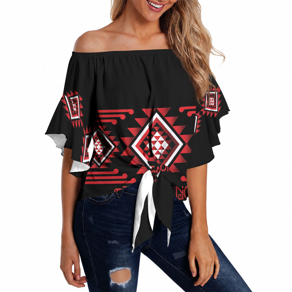 Aotearoa Atua Tumatauenga Personalised Off Shoulder Wrap Waist Top Maori God Of War Taniko Motifs