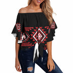 Aotearoa Atua Tumatauenga Personalised Off Shoulder Wrap Waist Top Maori God Of War Taniko Motifs