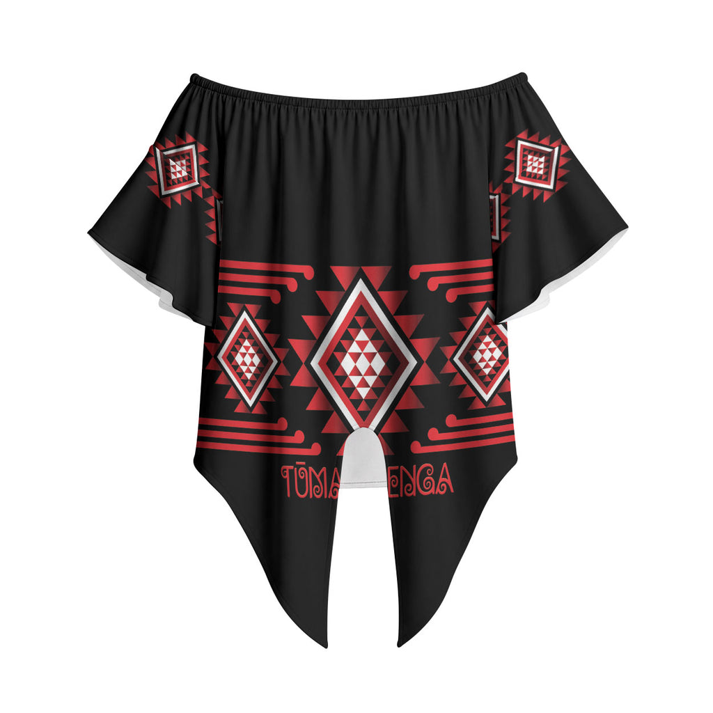 Aotearoa Atua Tumatauenga Personalised Off Shoulder Wrap Waist Top Maori God Of War Taniko Motifs