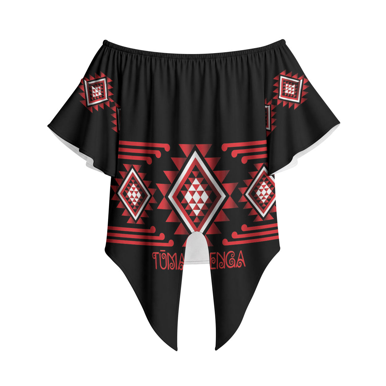 Aotearoa Atua Tumatauenga Personalised Off Shoulder Wrap Waist Top Maori God Of War Taniko Motifs