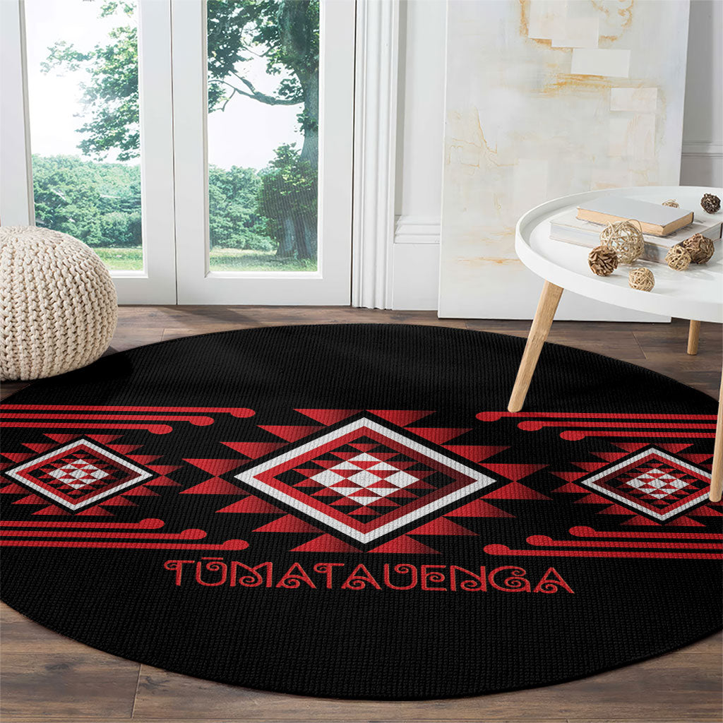 Aotearoa Atua Tumatauenga Round Carpet Maori God Of War Taniko Motifs