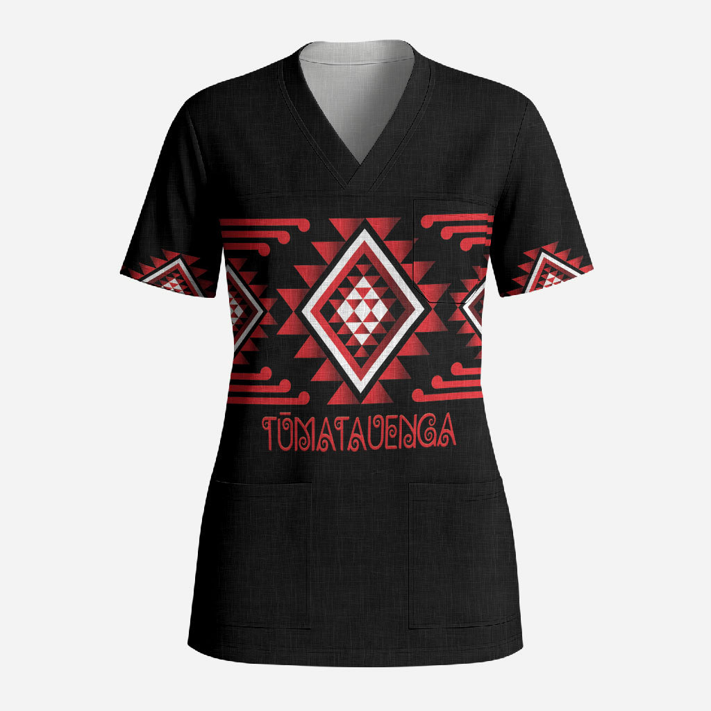 Aotearoa Atua Tumatauenga Personalised Scrub Top Maori God Of War Taniko Motifs