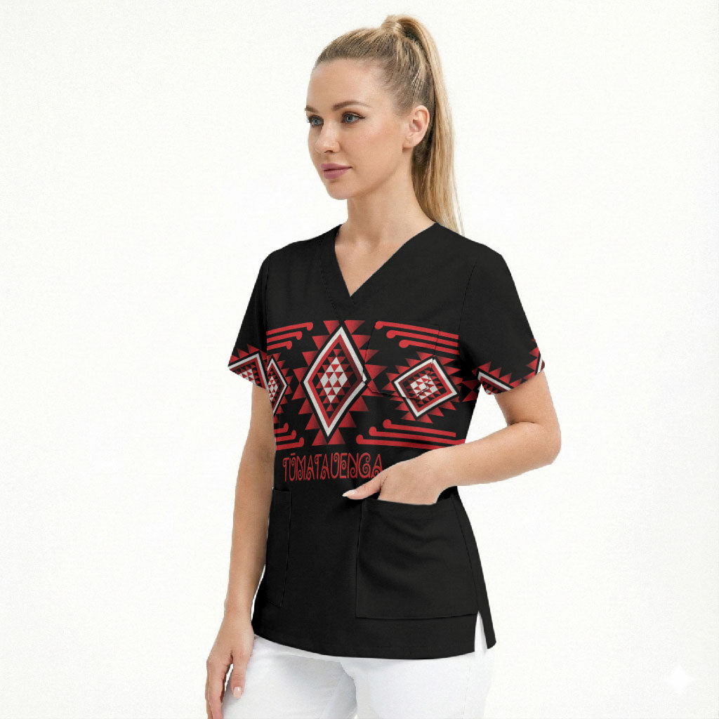 Aotearoa Atua Tumatauenga Personalised Scrub Top Maori God Of War Taniko Motifs
