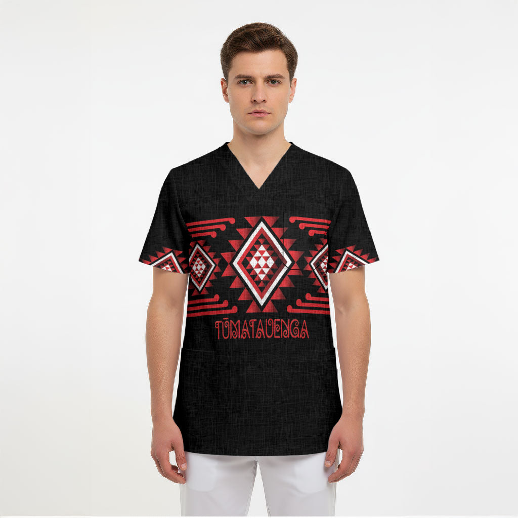 Aotearoa Atua Tumatauenga Personalised Scrub Top Maori God Of War Taniko Motifs