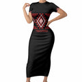 Aotearoa Atua Tumatauenga Personalised Short Sleeve Bodycon Dress Maori God Of War Taniko Motifs