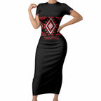 Aotearoa Atua Tumatauenga Personalised Short Sleeve Bodycon Dress Maori God Of War Taniko Motifs