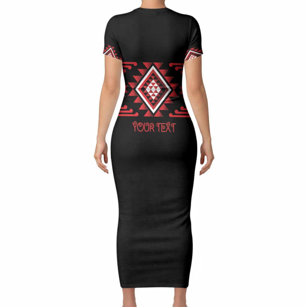 Aotearoa Atua Tumatauenga Personalised Short Sleeve Bodycon Dress Maori God Of War Taniko Motifs