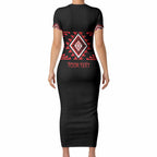Aotearoa Atua Tumatauenga Personalised Short Sleeve Bodycon Dress Maori God Of War Taniko Motifs