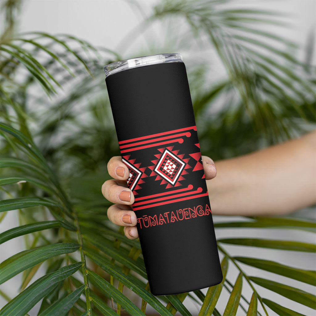 Aotearoa Atua Tumatauenga Personalised Skinny Tumbler Maori God Of War Taniko Motifs