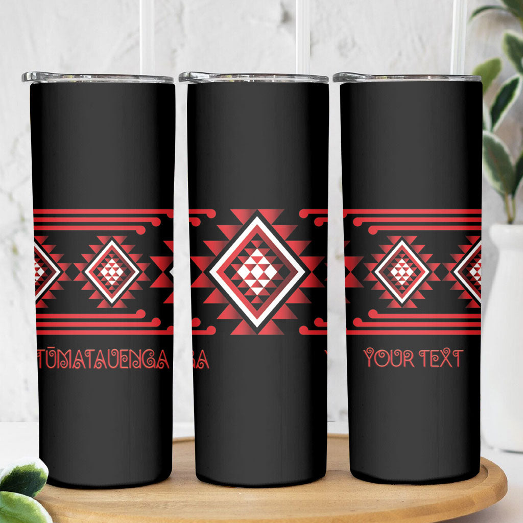 Aotearoa Atua Tumatauenga Personalised Skinny Tumbler Maori God Of War Taniko Motifs