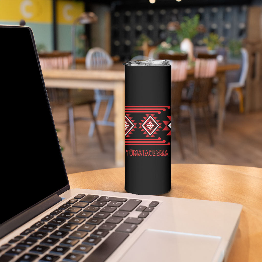 Aotearoa Atua Tumatauenga Personalised Skinny Tumbler Maori God Of War Taniko Motifs