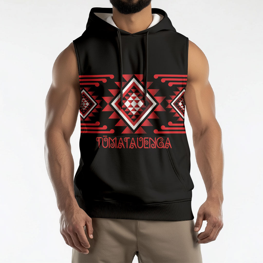Aotearoa Atua Tumatauenga Personalised Sleeveless Hoodie Maori God Of War Taniko Motifs