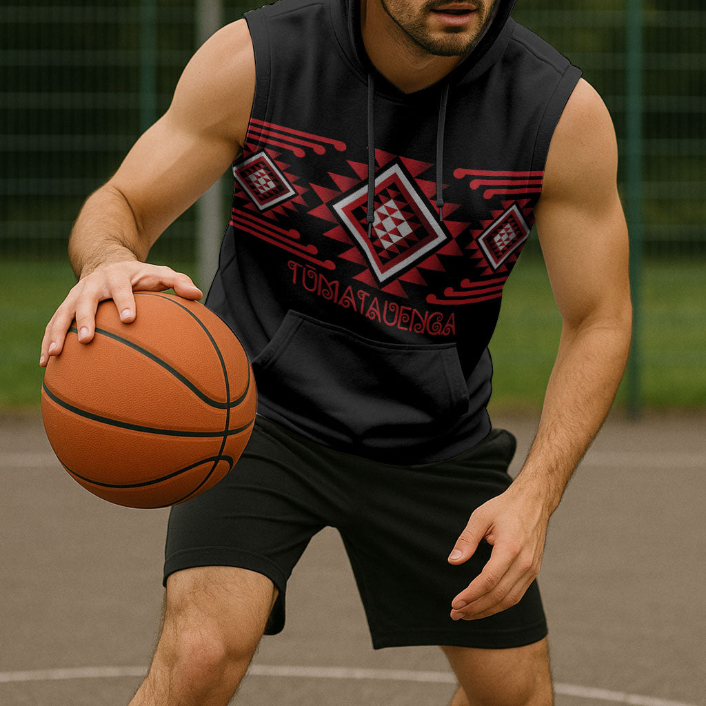 Aotearoa Atua Tumatauenga Personalised Sleeveless Hoodie Maori God Of War Taniko Motifs