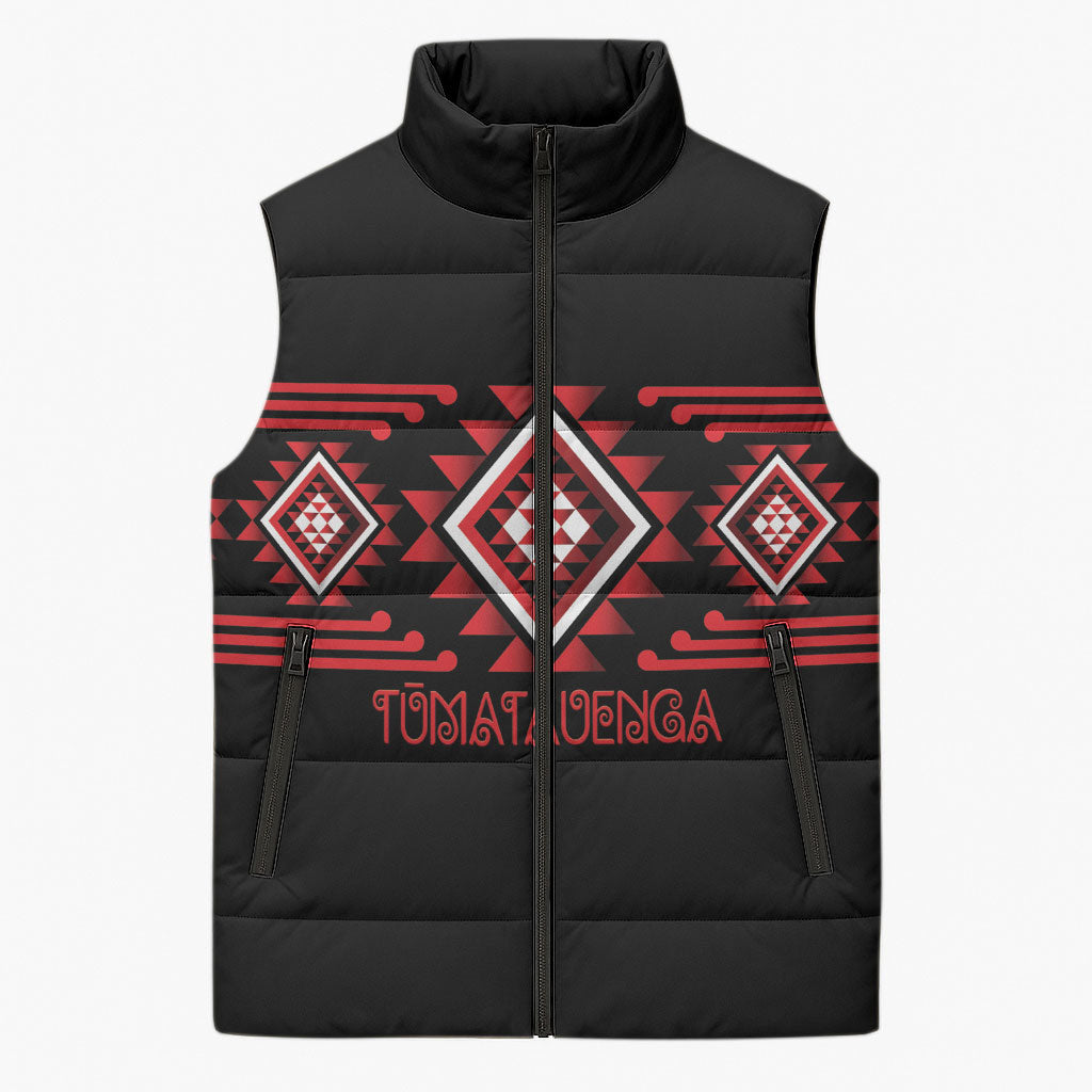 Aotearoa Atua Tumatauenga Personalised Sleeveless Puffer Jacket Maori God Of War Taniko Motifs