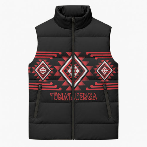 Aotearoa Atua Tumatauenga Personalised Sleeveless Puffer Jacket Maori God Of War Taniko Motifs