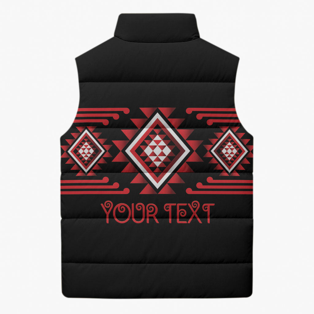Aotearoa Atua Tumatauenga Personalised Sleeveless Puffer Jacket Maori God Of War Taniko Motifs