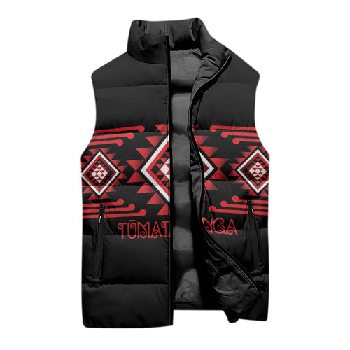 Aotearoa Atua Tumatauenga Personalised Sleeveless Puffer Jacket Maori God Of War Taniko Motifs