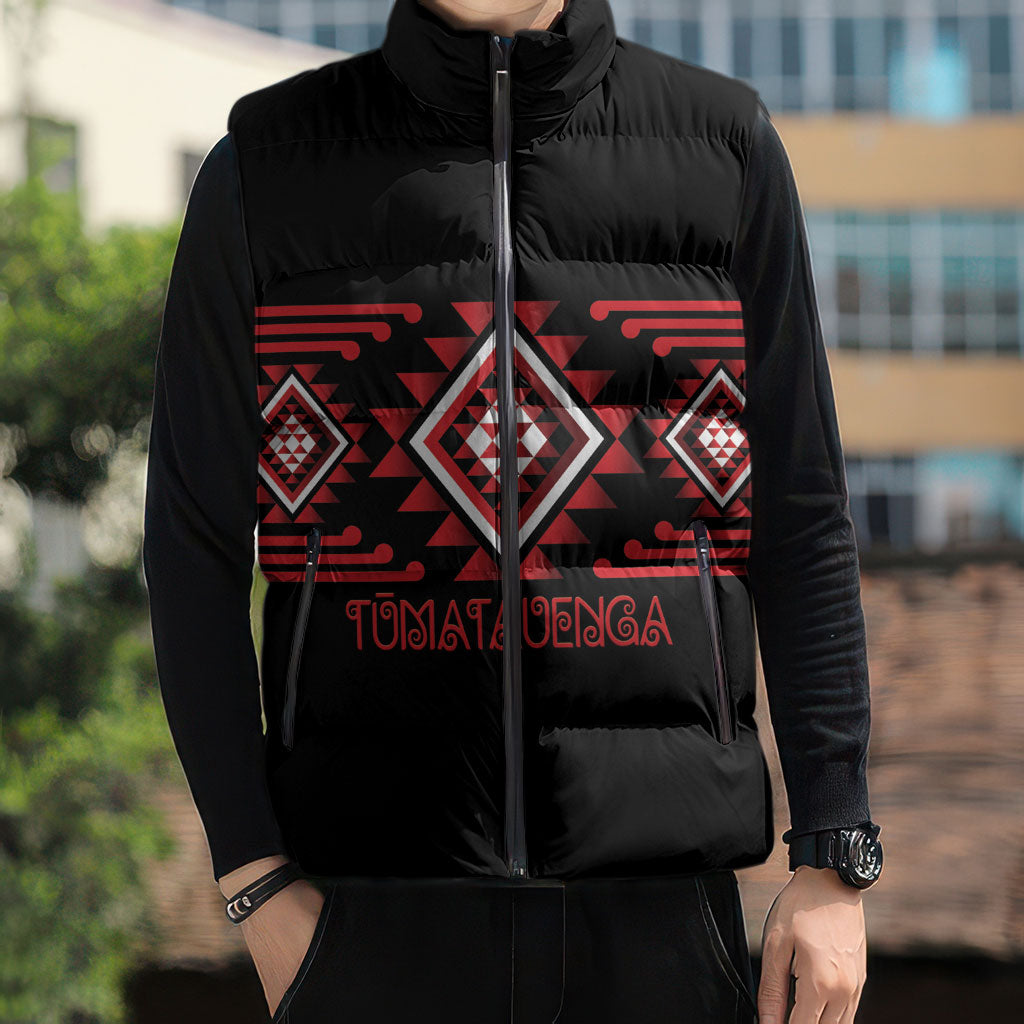 Aotearoa Atua Tumatauenga Personalised Sleeveless Puffer Jacket Maori God Of War Taniko Motifs