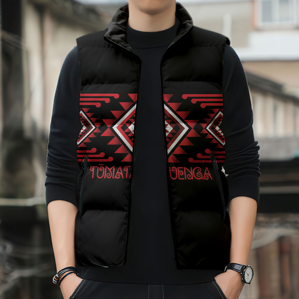 Aotearoa Atua Tumatauenga Personalised Sleeveless Puffer Jacket Maori God Of War Taniko Motifs