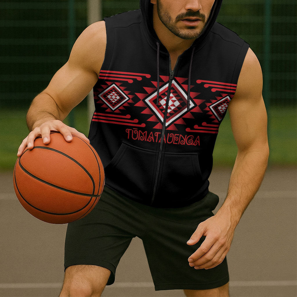 Aotearoa Atua Tumatauenga Personalised Sleeveless Zip Hoodie Maori God Of War Taniko Motifs