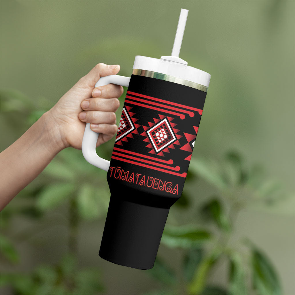 Aotearoa Atua Tumatauenga Personalised Tumbler With Handle Maori God Of War Taniko Motifs