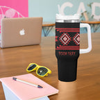 Aotearoa Atua Tumatauenga Personalised Tumbler With Handle Maori God Of War Taniko Motifs