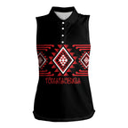 Aotearoa Atua Tumatauenga Personalised Women Sleeveless Polo Shirt Maori God Of War Taniko Motifs