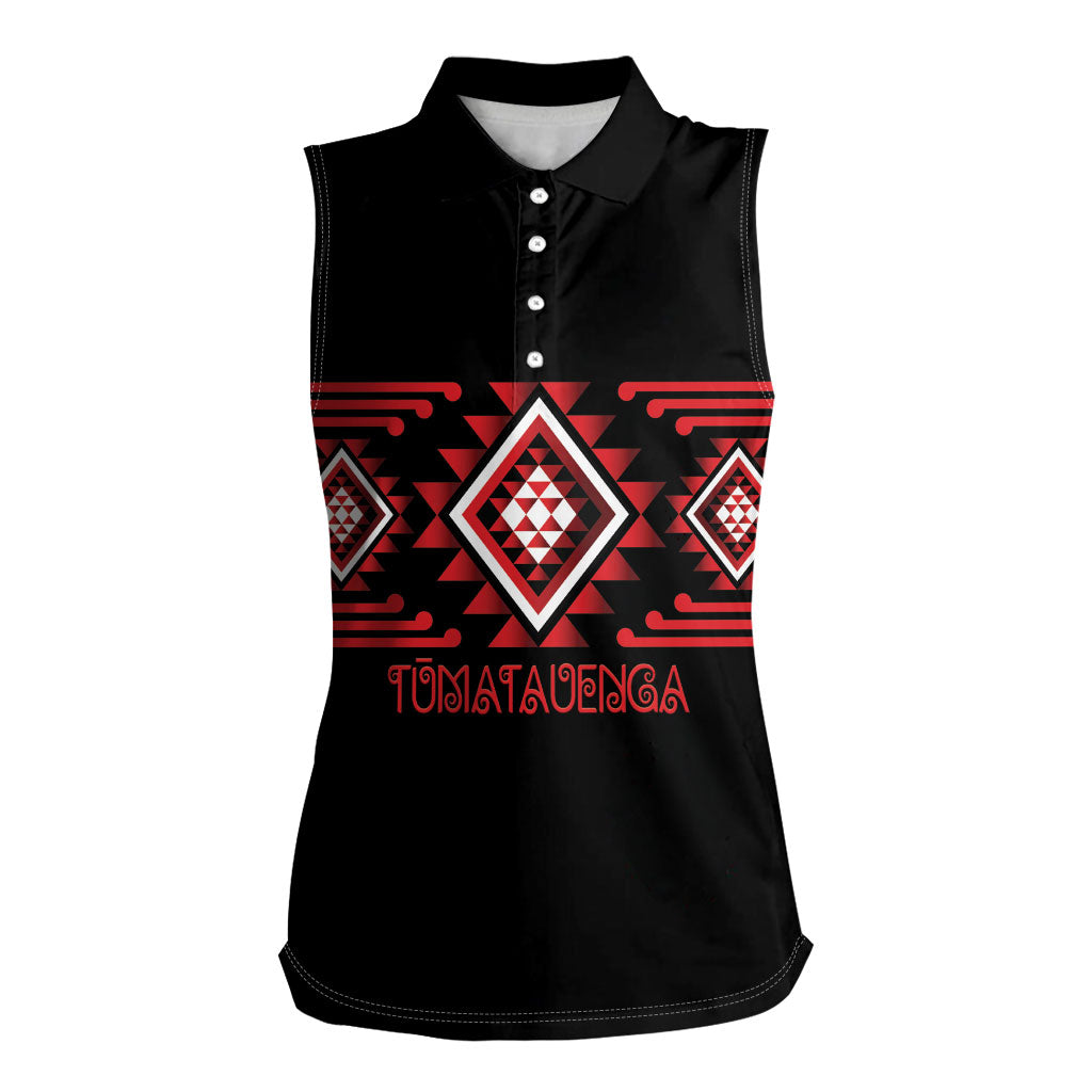 Aotearoa Atua Tumatauenga Personalised Women Sleeveless Polo Shirt Maori God Of War Taniko Motifs
