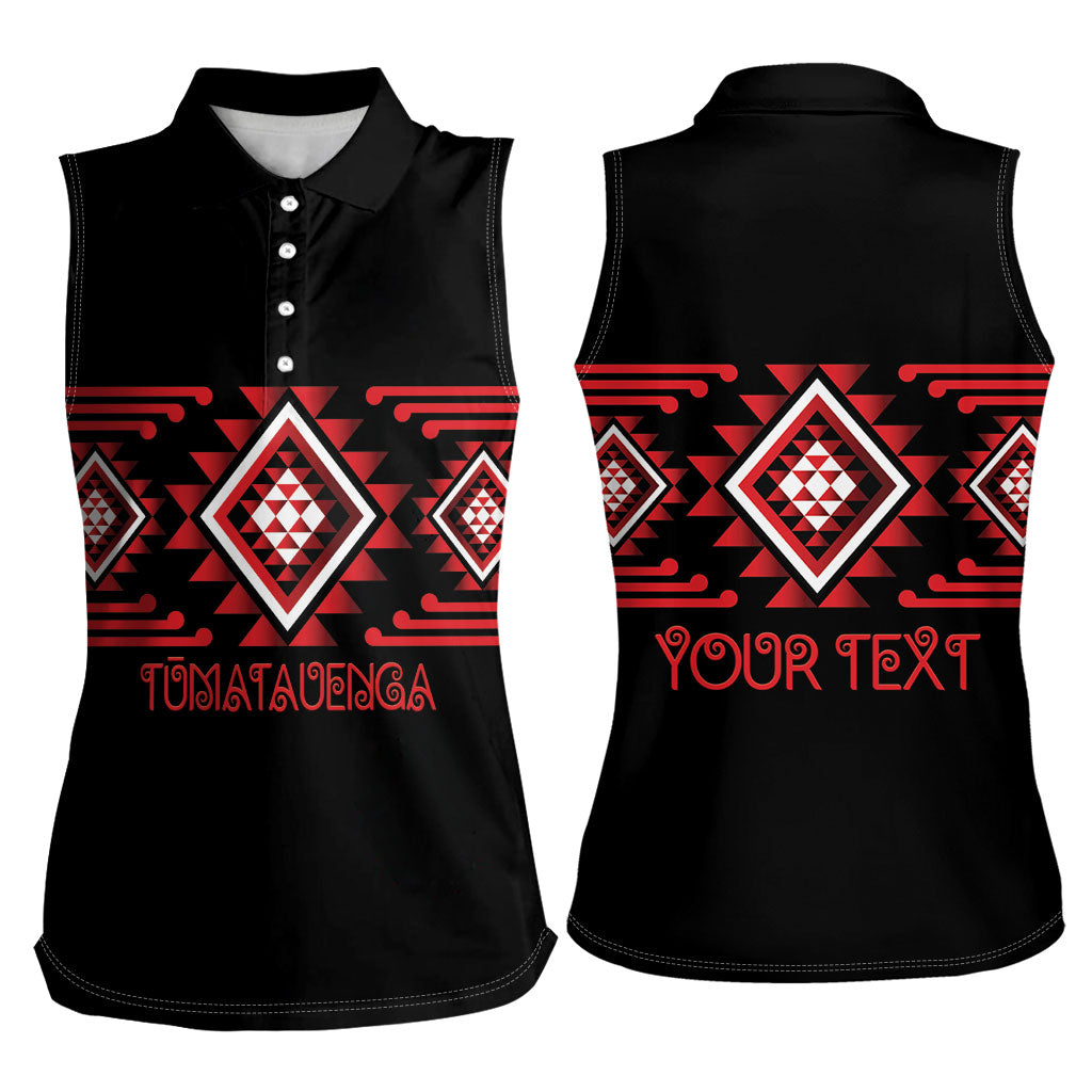 Aotearoa Atua Tumatauenga Personalised Women Sleeveless Polo Shirt Maori God Of War Taniko Motifs