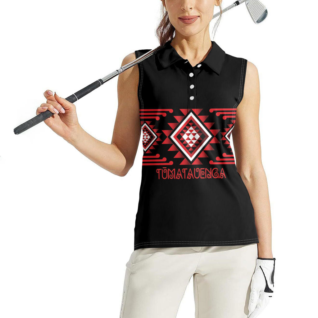 Aotearoa Atua Tumatauenga Personalised Women Sleeveless Polo Shirt Maori God Of War Taniko Motifs