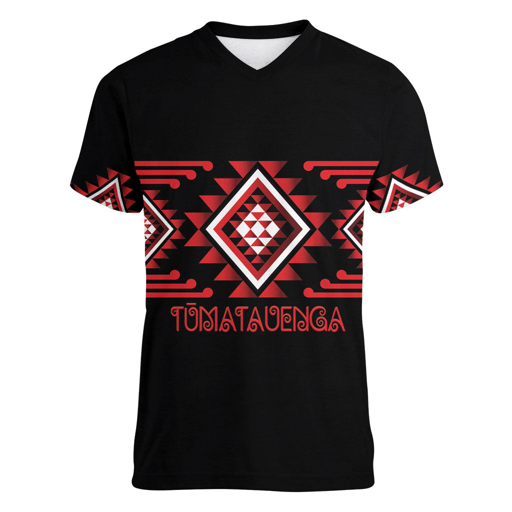 Aotearoa Atua Tumatauenga Personalised Women V-Neck T-Shirt Maori God Of War Taniko Motifs