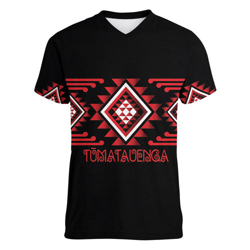 Aotearoa Atua Tumatauenga Personalised Women V-Neck T-Shirt Maori God Of War Taniko Motifs